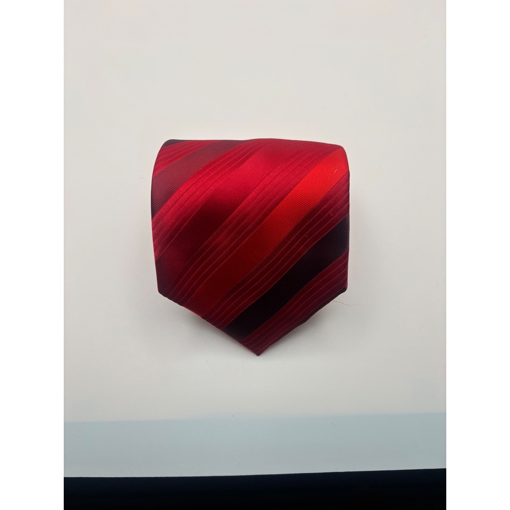 Ferrecci Uomo Red Burgundy Striped Microfiber Hand Made Necktie Italian Design